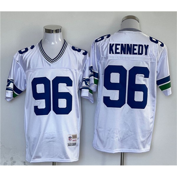Seattle Seahawks #96 Cortez Kennedy White Throwback Stitched Jersey