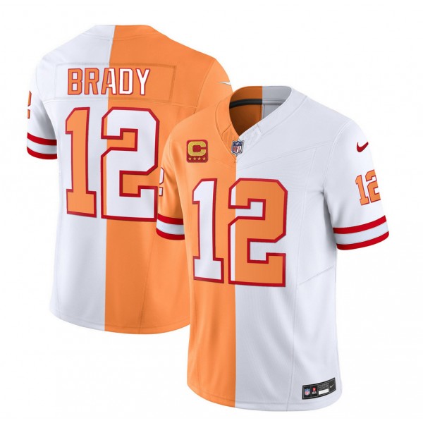 Tampa Bay Buccaneers #12 Tom Brady 2023 F.U.S.E. White Gold With 4-Star C Patch Split Throwback Limited Stitched Jersey