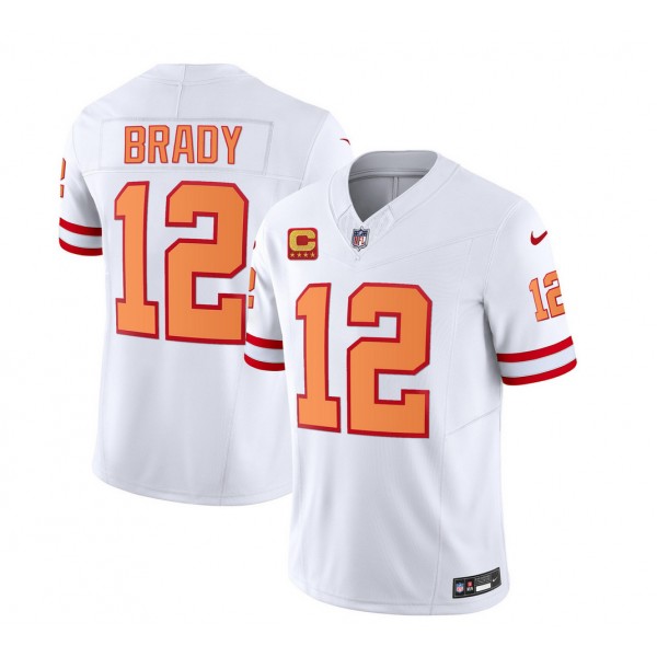 Tampa Bay Buccaneers #12 Tom Brady 2023 F.U.S.E. White With 4-Star C Patch Throwback Limited Stitched Jersey