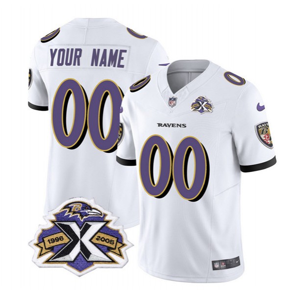 Baltimore Ravens Custom White 2023 F.U.S.E With Patch Throwback Vapor Limited Stitched Jersey