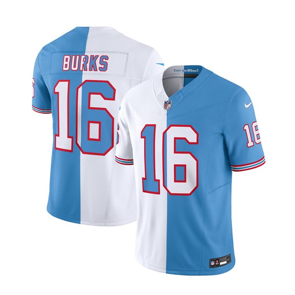 Tennessee Titans #16 Treylon Burks White Blue 2023 F.U.S.E. Split Vapor Limited Throwback Stitched Jersey