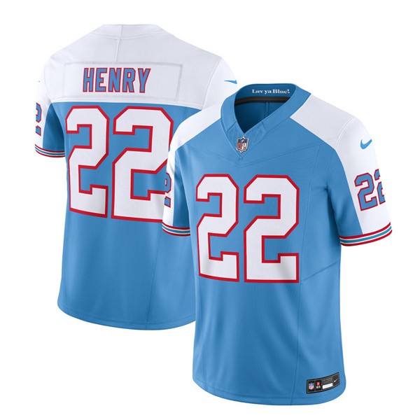 Tennessee Titans #22 Derrick Henry Blue White 2023 F.U.S.E. Vapor Limited Throwback Stitched Jersey