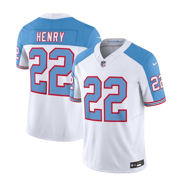 Tennessee Titans #22 Derrick Henry White Blue 2023 F.U.S.E. Vapor Limited Throwback Stitched Jersey