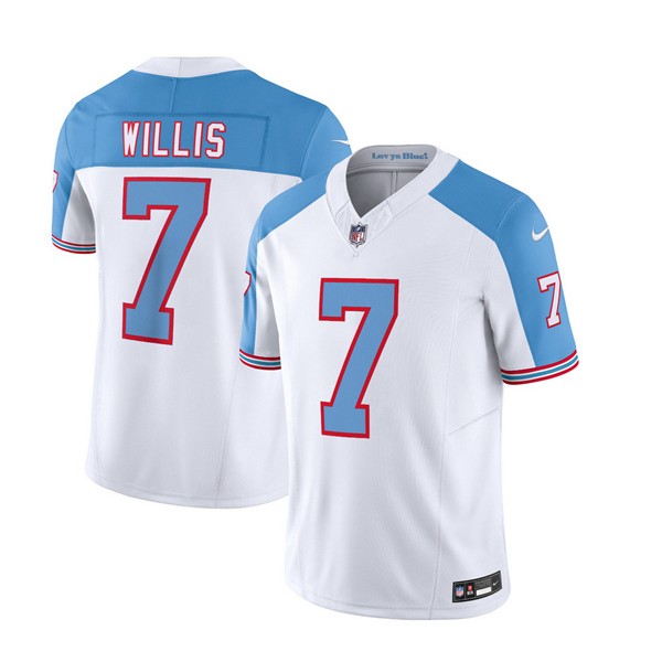 Tennessee Titans #7 Malik Willis White Blue 2023 F.U.S.E. Vapor Limited Throwback Stitched Jersey