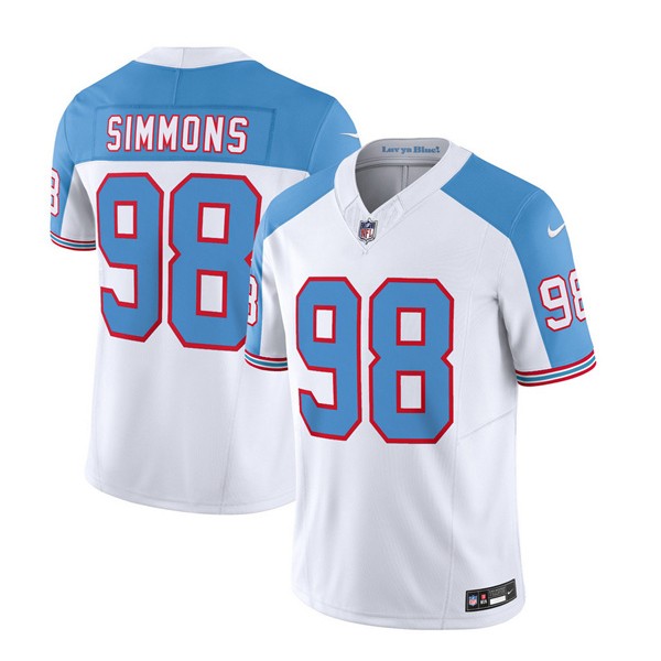 Tennessee Titans #98 Jeffery Simmons White Blue 2023 F.U.S.E. Vapor Limited Throwback Stitched Jersey