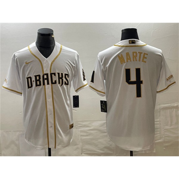 Arizona Diamondbacks #4 Ketel Marte White Gold Cool Base Stitched Jersey