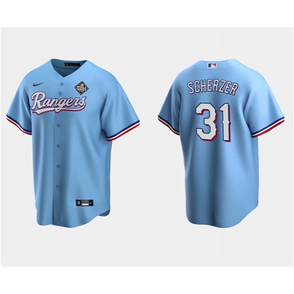 Texas Rangers #31 Max Scherzer Blue 2023 World Series Stitched Jersey