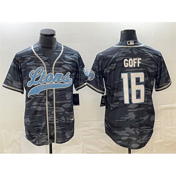 Detroit Lions #16 Jared Goff Gray Camo Cool Base Stitched Jersey