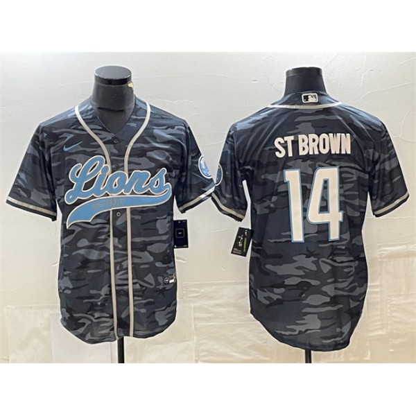Detroit Lions #14 Amon-Ra St. Brown Gray Camo Cool Base Stitched Jersey