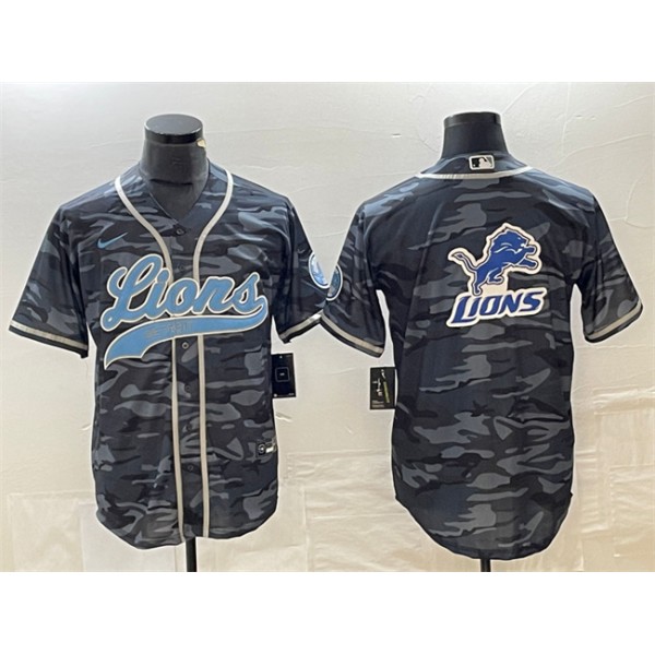 Detroit Lions Gray Camo Team Big Logo Cool Base Stitched Jersey