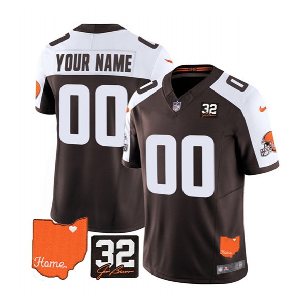Cleveland Browns Custom Brown White 2023 F.U.S.E. With Jim Brown Memorial Patch Vapor Untouchable Limited Stitched Jersey