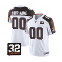 Cleveland Browns Custom White Brown 2023 F.U.S.E. With Jim Brown Memorial Patch Vapor Untouchable Limited Stitched Jersey