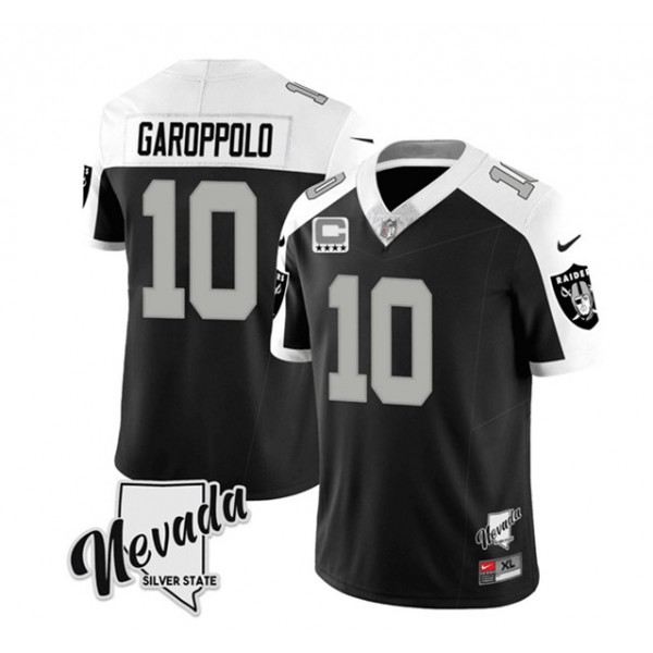 Las Vegas Raiders #10 Jimmy Garoppolo Black White 2023 F.U.S.E Nevada Silver Stat With 4-Star C Patch Stitched Jersey