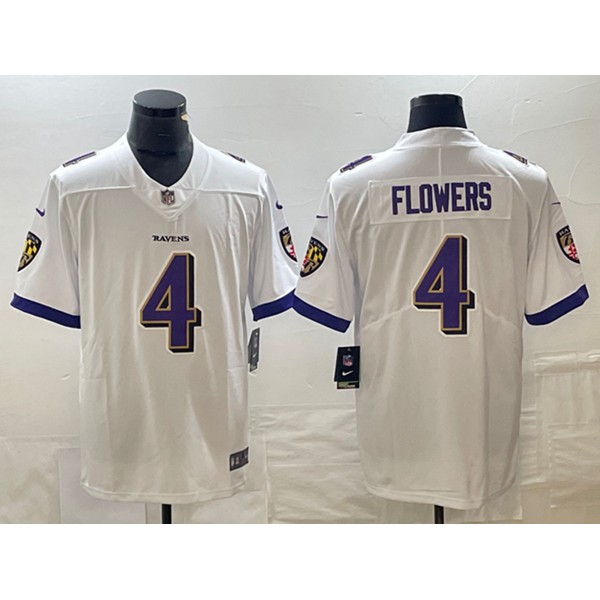 Baltimore Ravens #4 Zay Flowers White Vapor Untouchable Jersey