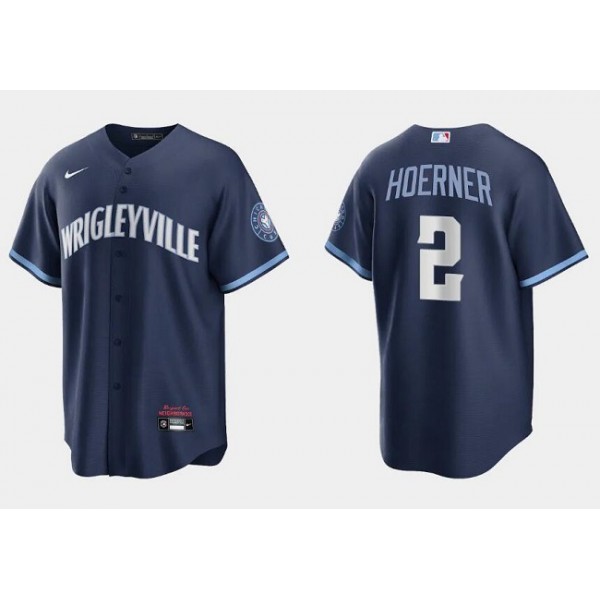 Chicago Cubs #2 Nico Hoerner Navy City Connect Cool Base Stitched Jersey