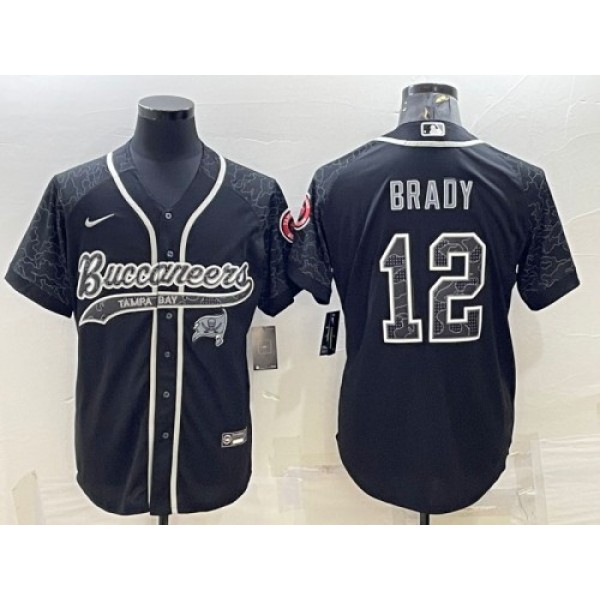 Tampa Bay Buccaneers #12 Tom Brady Black Reflective With Patch Cool Base Stitched Jersey