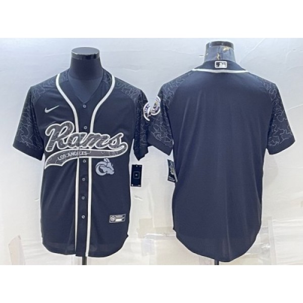 Los Angeles Rams Blank Black Reflective With Patch Cool Base Stitched Jersey