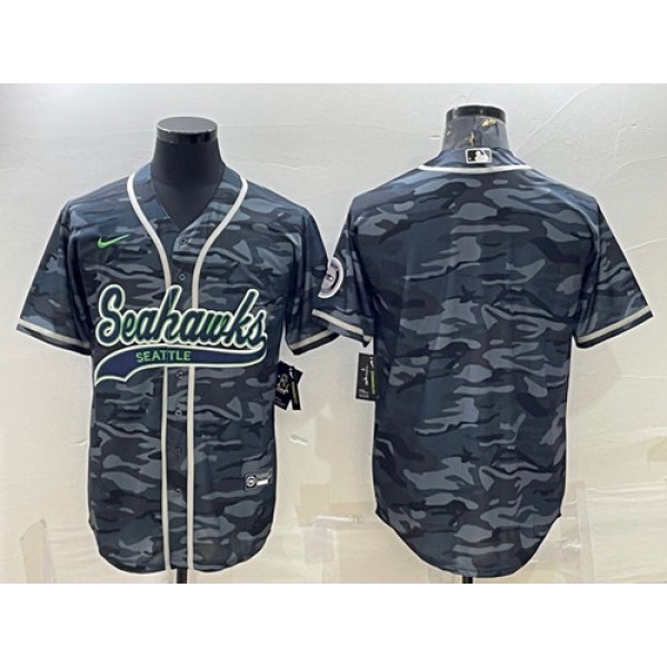 Seattle Seahawks Blank Gray Camo With Patch Cool Base Stitched Jersey