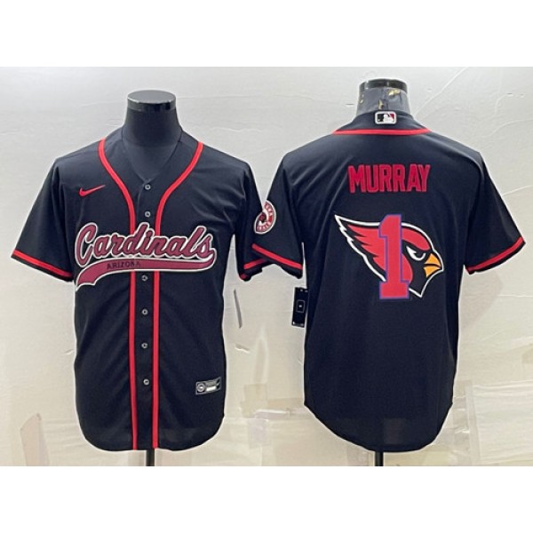 Arizona Cardinals #1 Kyler Murray Black Team Big Logo With Patch Cool Base Stitched Jersey