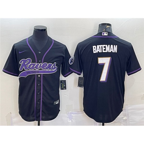 Baltimore Ravens #7 Rashod Bateman Black With Patch Cool Base Stitched Jersey