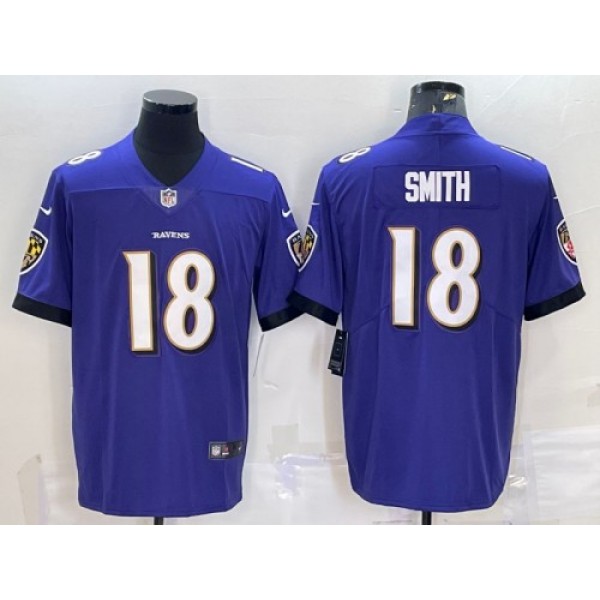 Baltimore Ravens #18 Roquan Smith Purple Vapor Untouchable Limited Stitched Jersey