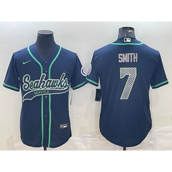 Seattle Seahawks #7 Geno Smith Navy With Patch Cool Base Stitched Jersey