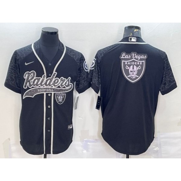 Las Vegas Raiders Black Reflective Team Big Logo With Patch Cool Base Stitched Jersey
