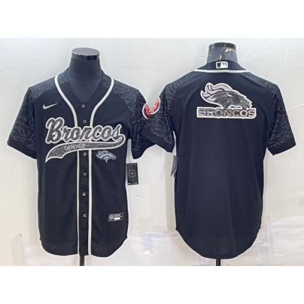 Denver Broncos Black Reflective Team Big Logo With Patch Cool Base Stitched Jersey