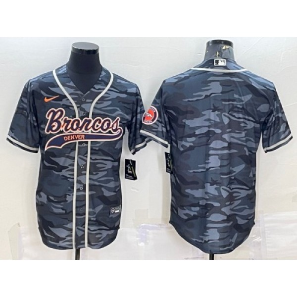 Denver Broncos Blank Gray Camo With Patch Cool Base Stitched Jersey