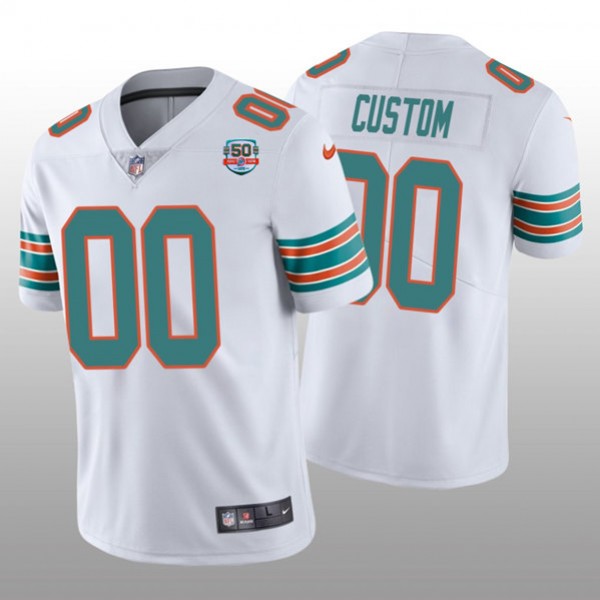 Miami Dolphins Custom 2022 White With 50th Perfect Season Patch Limited Stitched Jersey