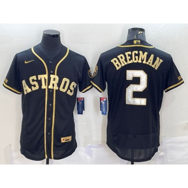 Houston Astros #2 Alex Bregman Black Gold Flex Base Stitched Jersey
