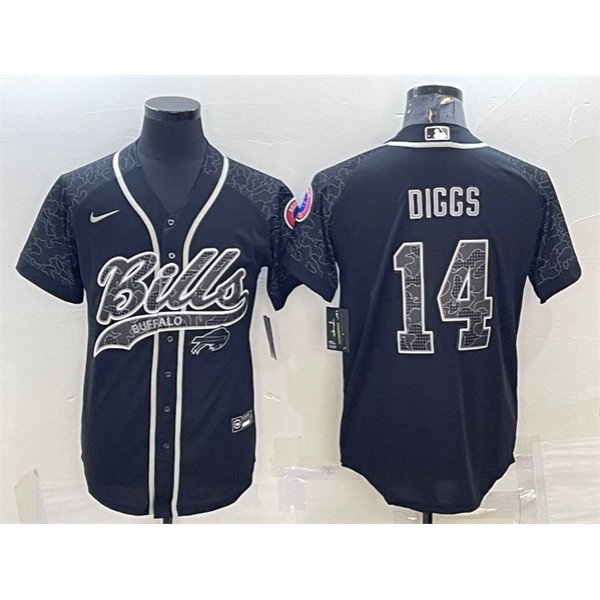 Buffalo Bills #14 Stefon Diggs Black Reflective With Patch Cool Base Stitched Jersey