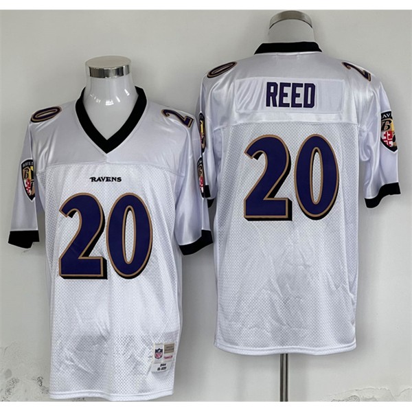 Baltimore Ravens #20 Ed Reed White Thrrowback Jersey