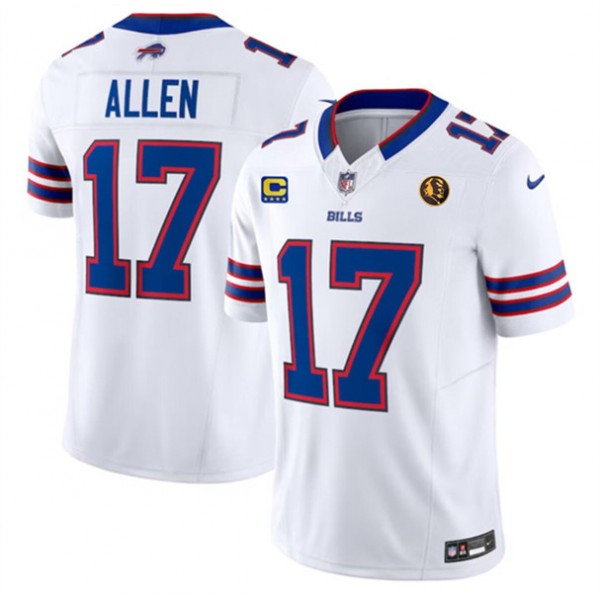 Buffalo Bills #17 Josh Allen White 2023 F.U.S.E. With 4-Star C Ptach And John Madden Patch Vapor Limited Stitched Jersey