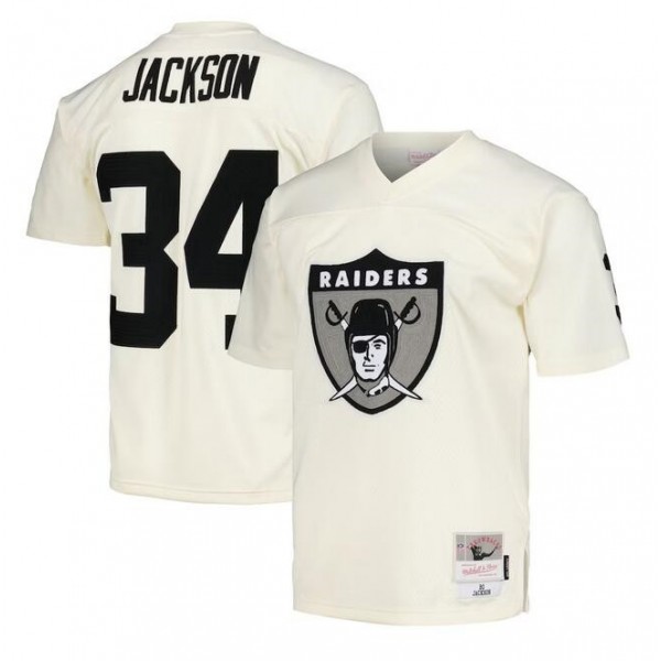 Las Vegas Raiders #34 Bo Jackson Cream Mitchell Ness Stitched Jersey