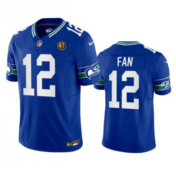 Seattle Seahawks #12 Fan Royal 2023 F.U.S.E. Throwback With John Madden Patch Vapor Limited Stitched Jersey