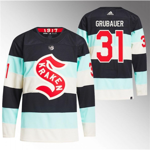 Seattle Kraken #31 Philipp Grubauer Deep Sea Blue 2024 Winter Classic Primegreen Stitched Jersey