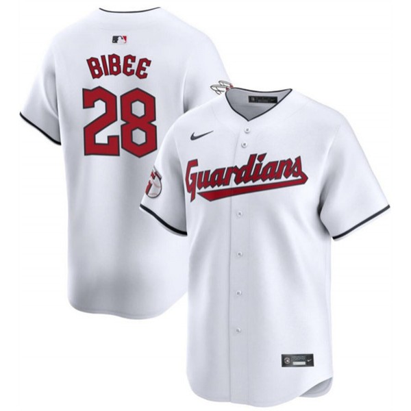Cleveland Guardians #28 Tanner Bibee White Cool Base Stitched Jersey