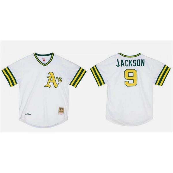 Oakland Athletics #9 Reggie Jackson White Mitchell Ness Stitched Jersey