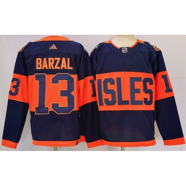 New York Islanders #13 Mathew Barzal Navy 2024 With Stadium Series Patch Stitched Jersey