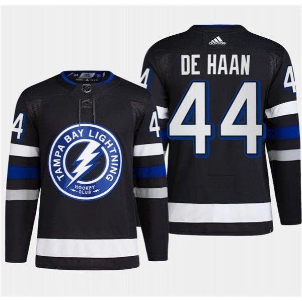 Tampa Bay Lightning #44 Calvin De Haan Black Alternate Premier Breakaway Stitched Jersey