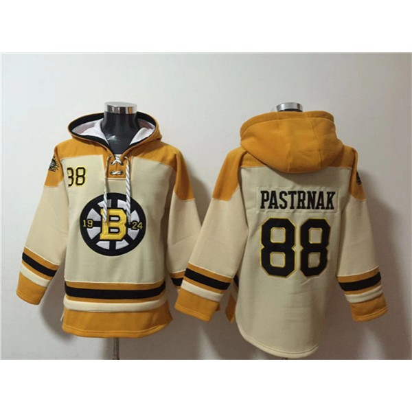 Boston Bruins #88 David Pastrnak Cream Ageless Must-Have Lace-Up Pullover Hoodie