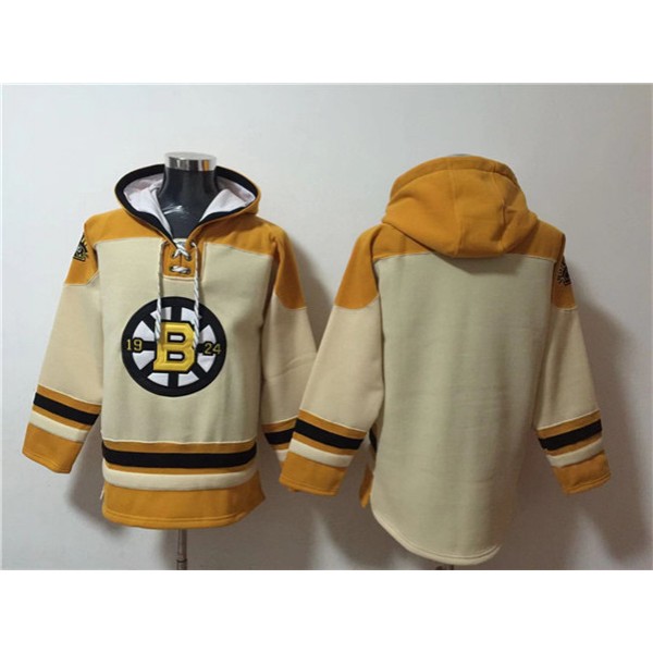 Boston Bruins Blank Cream Ageless Must-Have Lace-Up Pullover Hoodie