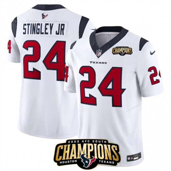 Houston Texans #24 Derek Stingley Jr. White 2023 F.U.S.E. AFC South Champions Patch Vapor Untouchable Limited Stitched Jersey