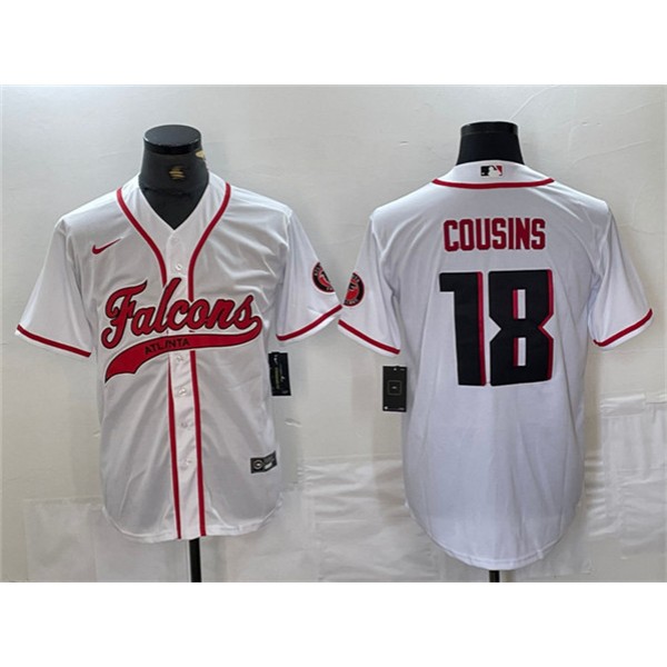 Atlanta Falcons #18 Kirk Cousins White With Patch Cool Base Stitched Jersey