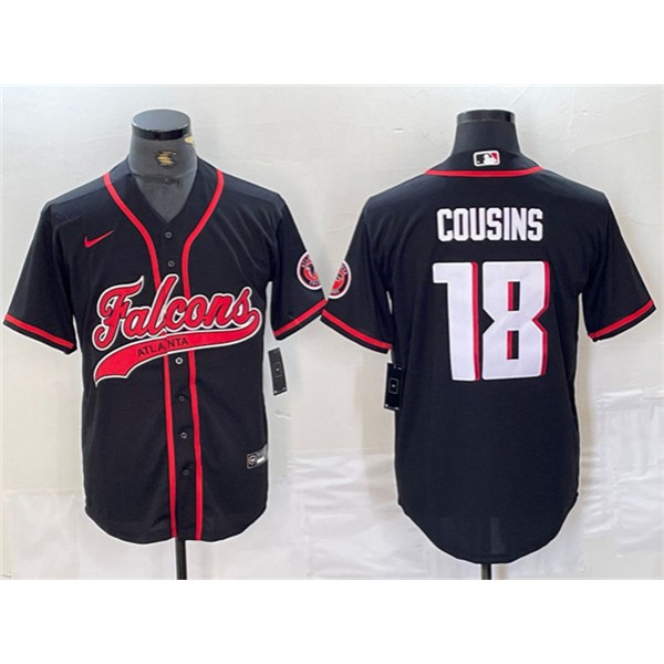 Atlanta Falcons #18 Kirk Cousins Black With Patch Cool Base Stitched Jersey