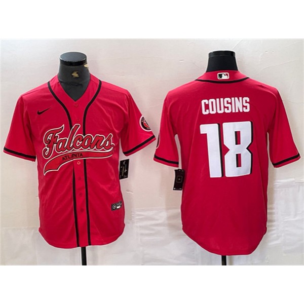 Atlanta Falcons #18 Kirk Cousins Red With Patch Cool Base Stitched Jersey