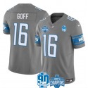 Detroit Lions #16 Jared Goff Gray 2023 90th Anniversary North Division Champions Patch Limited Stitched Jersey