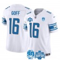 Detroit Lions #16 Jared Goff White 2023 90th Anniversary North Division Champions Patch Limited Stitched Jersey