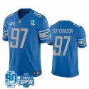Detroit Lions #97 Aidan Hutchinson Blue 2023 90th Anniversary North Division Champions Patch Limited Stitched Jersey